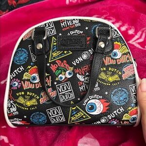 Von Dutch Black Mini Bag with Colorful Graphics